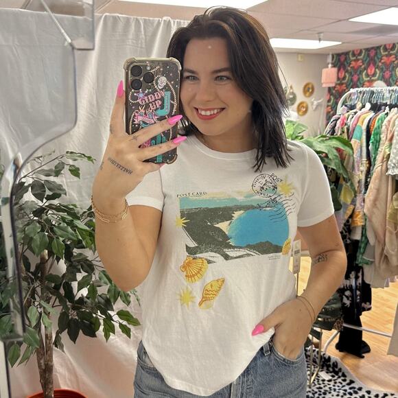 Anthropologie Tops - NWT Anthropologie Maeve Postcard Graphic T-Shirt White Size XS